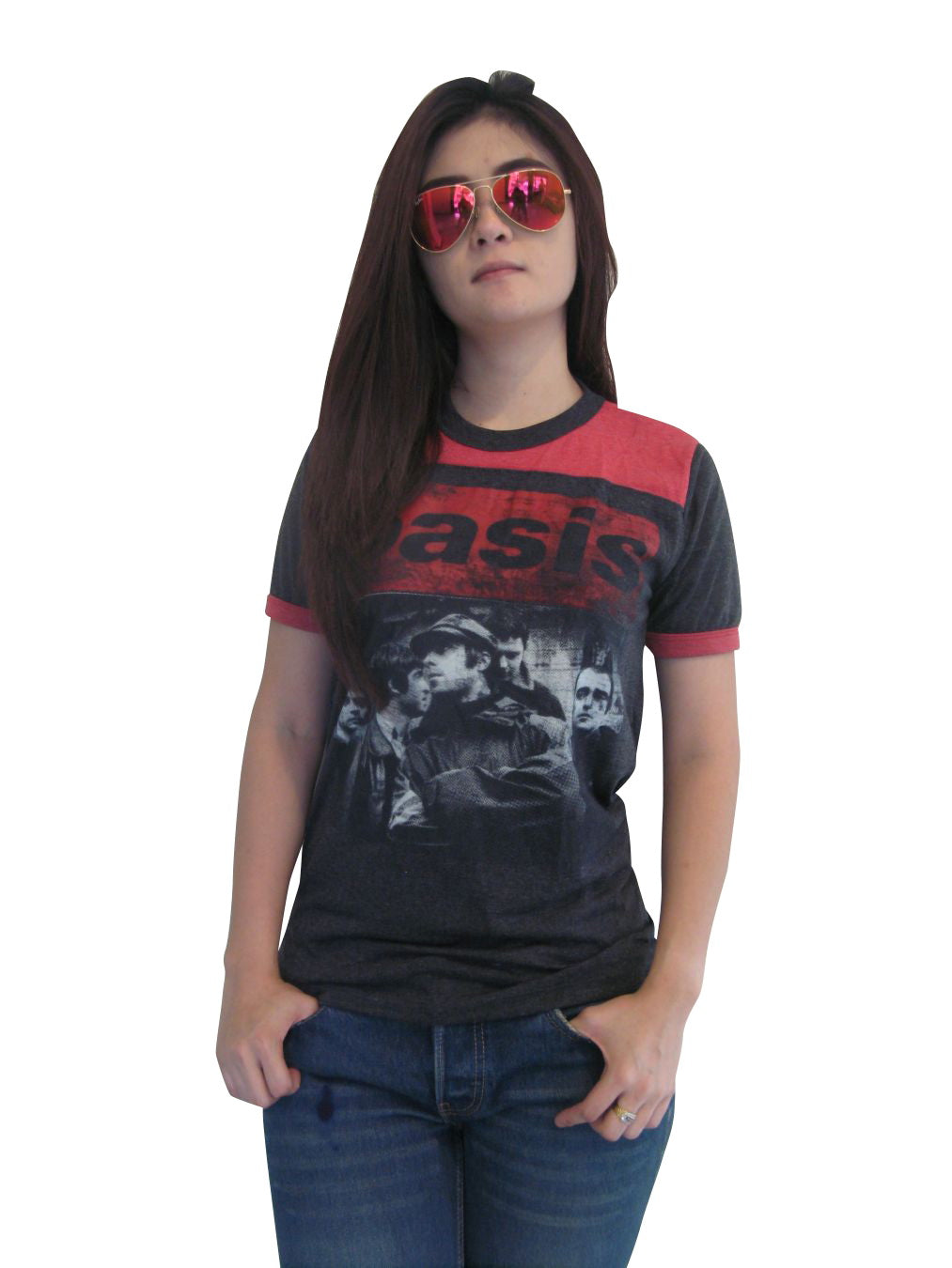 Oasis Rock Band Misic Womens Ringer T-Shirt Short Sleeve